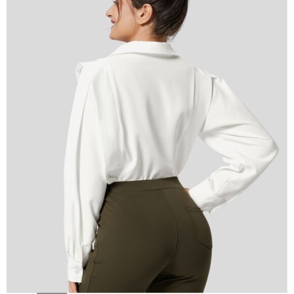 Halara Collared Button Long Sleeve Casual Shirt Sz XS Womens White Work Blouse - Picture 7 of 10